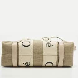 Pre Owned Chloé Woody Small Beige/Pink Canvas and Leather Tote