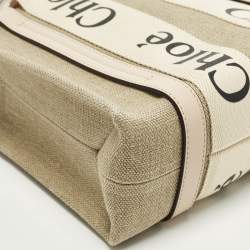 Pre Owned Chloé Woody Small Beige/Pink Canvas and Leather Tote