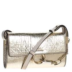 Pre Owned Chloe Metallic Gold Leather Mini Faye Crossbody Bag