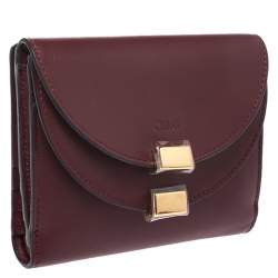 Pre Owned Chloe Burgundy Leather Small Georgia Multi Flap Wallet