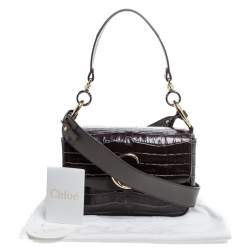 Pre Owned Chloe Two Tone Brown Croc Embossed Leather C Top Handle Bag
