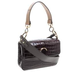 Pre Owned Chloe Two Tone Brown Croc Embossed Leather C Top Handle Bag