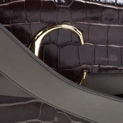 Pre Owned Chloe Two Tone Brown Croc Embossed Leather C Top Handle Bag