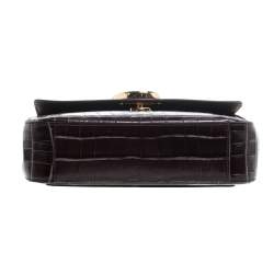 Pre Owned Chloe Two Tone Brown Croc Embossed Leather C Top Handle Bag