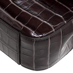 Pre Owned Chloe Two Tone Brown Croc Embossed Leather C Top Handle Bag