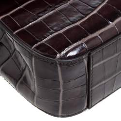 Pre Owned Chloe Two Tone Brown Croc Embossed Leather C Top Handle Bag