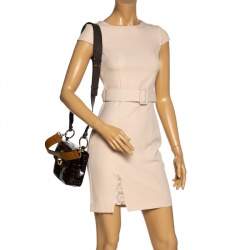 Pre Owned Chloe Two Tone Brown Croc Embossed Leather C Top Handle Bag