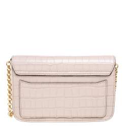 Pre Owned Chloe Pink Croc Embossed Leather Small C Double Carry Shoulder Bag