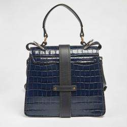 Pre Owned Chloe Blue Croc Embossed Leather Small Aby Day Top Handle Bag