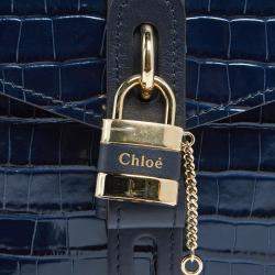 Pre Owned Chloe Blue Croc Embossed Leather Small Aby Day Top Handle Bag