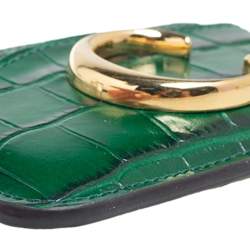 Pre Owned Chloe Green Croc Embossed Leather Card Holder