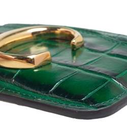 Pre Owned Chloe Green Croc Embossed Leather Card Holder