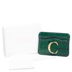 Pre Owned Chloe Green Croc Embossed Leather Card Holder