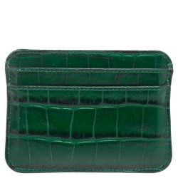 Pre Owned Chloe Green Croc Embossed Leather Card Holder