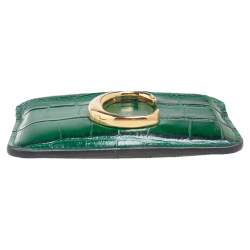 Pre Owned Chloe Green Croc Embossed Leather Card Holder