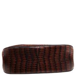 Pre Owned Chloe Brown Croc Embossed Leather Darryl Clutch