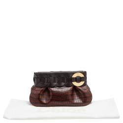 Pre Owned Chloe Brown Croc Embossed Leather Darryl Clutch