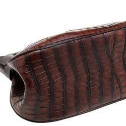 Pre Owned Chloe Brown Croc Embossed Leather Darryl Clutch