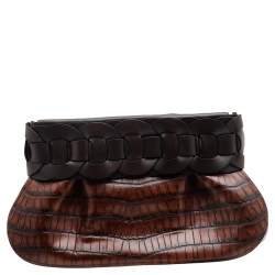 Pre Owned Chloe Brown Croc Embossed Leather Darryl Clutch