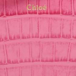 Pre Owned Chloe Hot Pink Croc Embossed Leather Mini Daria Chain Bag