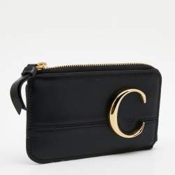 Pre Owned Chloe Black Leather C Zip Card Holder