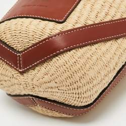 Pre Owned Chloe Brown/Beige Raffia and Leather Small Basket Bag