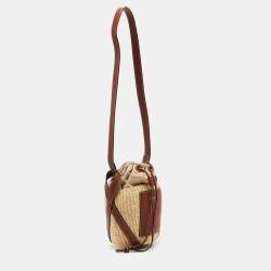 Pre Owned Chloe Brown/Beige Raffia and Leather Small Basket Bag