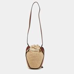 Pre Owned Chloe Brown/Beige Raffia and Leather Small Basket Bag