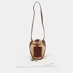 Pre Owned Chloe Brown/Beige Raffia and Leather Small Basket Bag