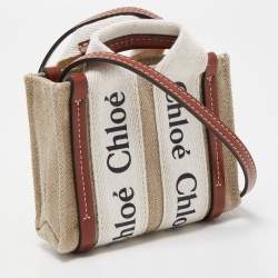 Chloe Beige/Brown Canvas and Leather Nano Woody Tote 