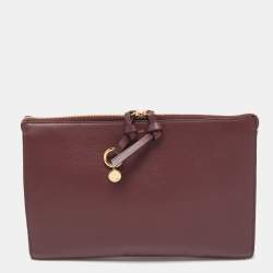 Chloe Burgundy Leather Alphabet Flat Pouch 