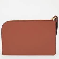 Pre Owned Chloe Tan Croc Embossed Leather C Logo Wristlet Pouch