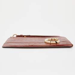 Pre Owned Chloe Tan Croc Embossed Leather C Logo Wristlet Pouch