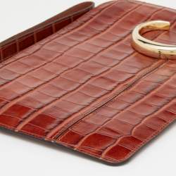 Pre Owned Chloe Tan Croc Embossed Leather C Logo Wristlet Pouch