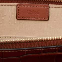 Pre Owned Chloe Tan Croc Embossed Leather C Logo Wristlet Pouch
