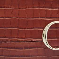 Pre Owned Chloe Tan Croc Embossed Leather C Logo Wristlet Pouch