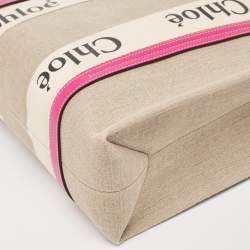 Pre Owned حقيبة يد توتس كلوي شوبر وودي كانفاس وردي/بيج متوسكة