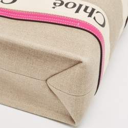 Pre Owned حقيبة يد توتس كلوي شوبر وودي كانفاس وردي/بيج متوسكة