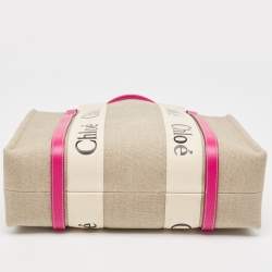 Pre Owned حقيبة يد توتس كلوي شوبر وودي كانفاس وردي/بيج متوسكة