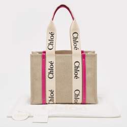 Pre Owned حقيبة يد توتس كلوي شوبر وودي كانفاس وردي/بيج متوسكة