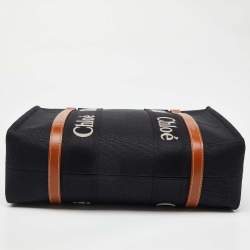 Pre Owned Chloe Black/Tan Canvas and Leather Medium Woody Tote
