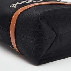Pre Owned Chloe Black/Tan Canvas and Leather Medium Woody Tote