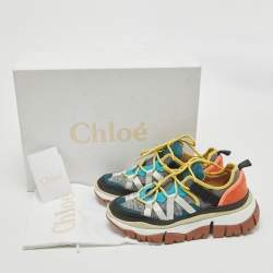 Chloe Multicolor Canvas and Suede Lace Up Sneakers Size 39