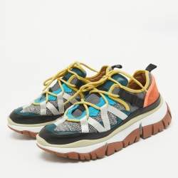Chloe Multicolor Canvas and Suede Lace Up Sneakers Size 39