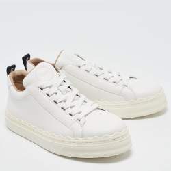 Chloe White Leather Lauren Lace Up Sneakers Size 39