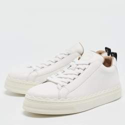 Chloe White Leather Lauren Lace Up Sneakers Size 39