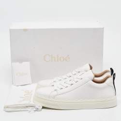 Chloe White Leather Lauren Lace Up Sneakers Size 39