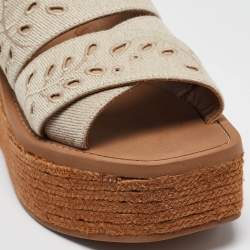 مملوكة مسبقًا Chloe Grey Denim Woody Espadrille Flats Size 40