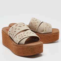 مملوكة مسبقًا Chloe Grey Denim Woody Espadrille Flats Size 40