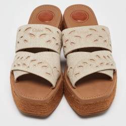مملوكة مسبقًا Chloe Grey Denim Woody Espadrille Flats Size 40